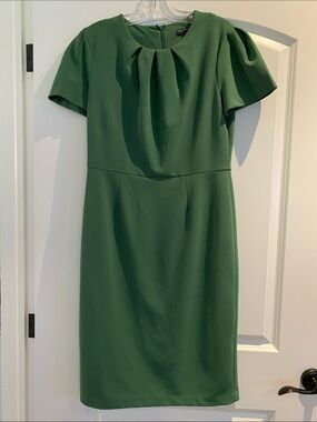 Maggy London Emerald Green Pleated Neck Midi Dress